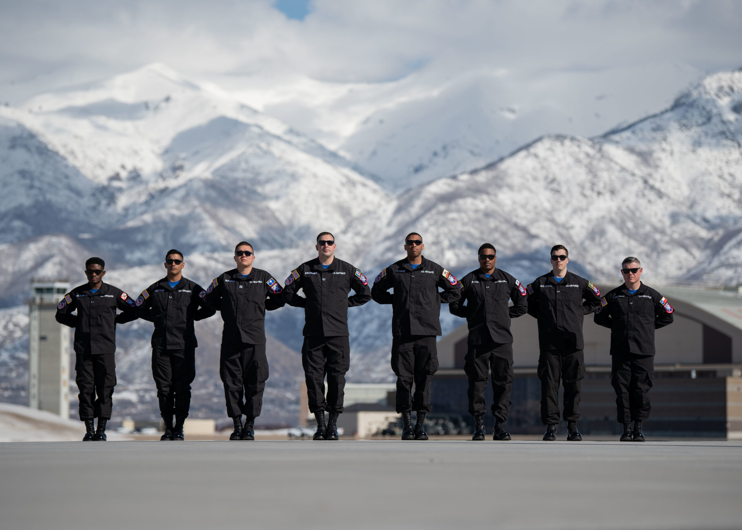 Members of the F-35A Lightning II Demonstration Team practice their formations Feb. 13, 2020, at Hill Air Force Base, Utah. The team consists of 13 Airmen from the aircraft maintenance, aircrew flight equipment, and public affairs career fields. (U.S. Air Force photo by Staff Sgt. Zachary Boyer)